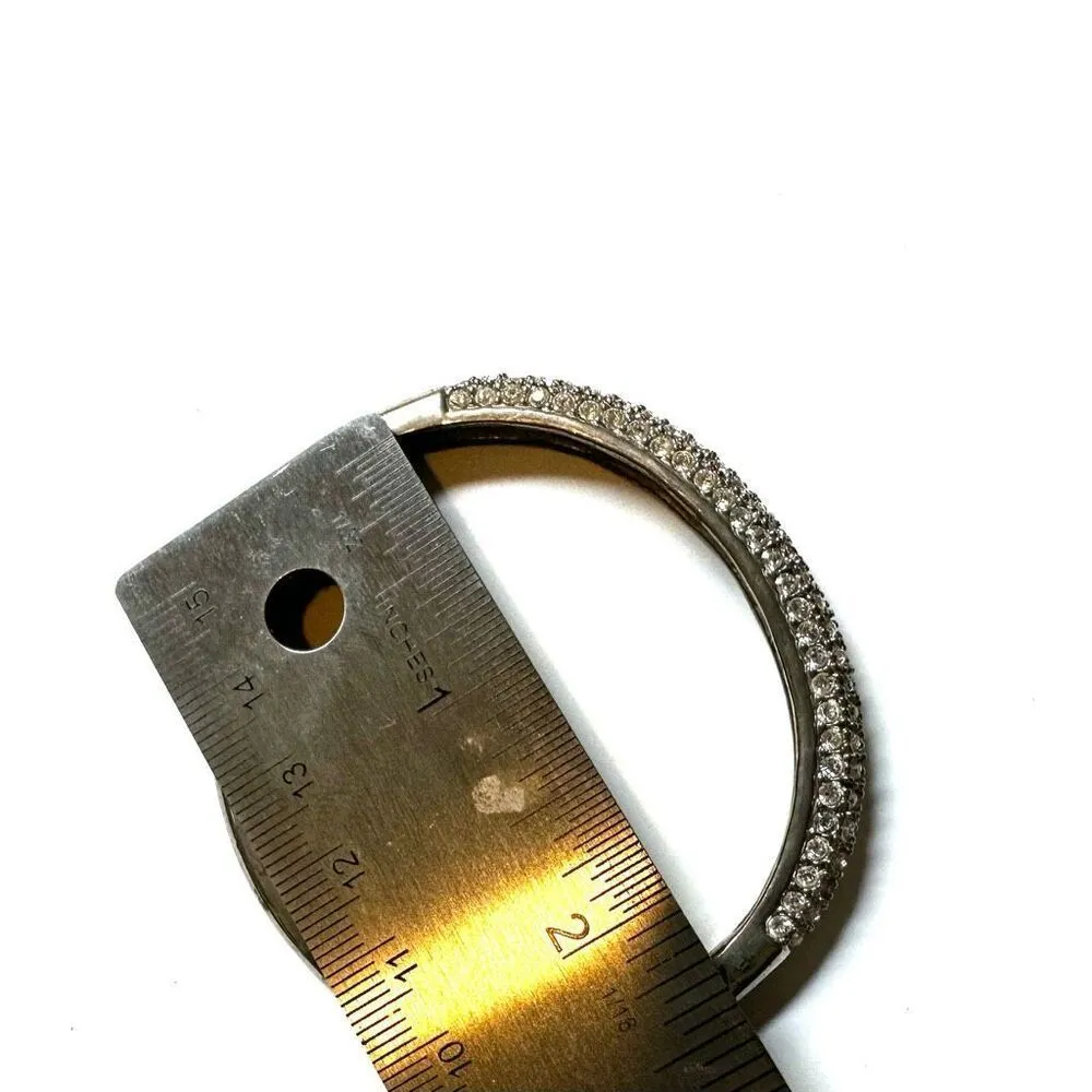 Silver tone hinged rhinestone bangle bracelet - Image 7