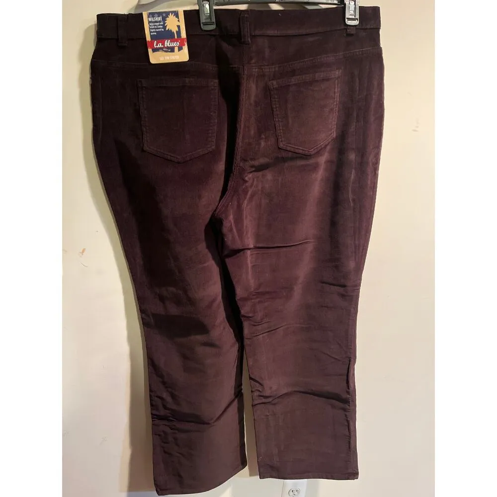 L.A. Blues Vintage Corduroy Pants Wilshire Wide Leg Stretch Chocolate Womens 24W - Image 2