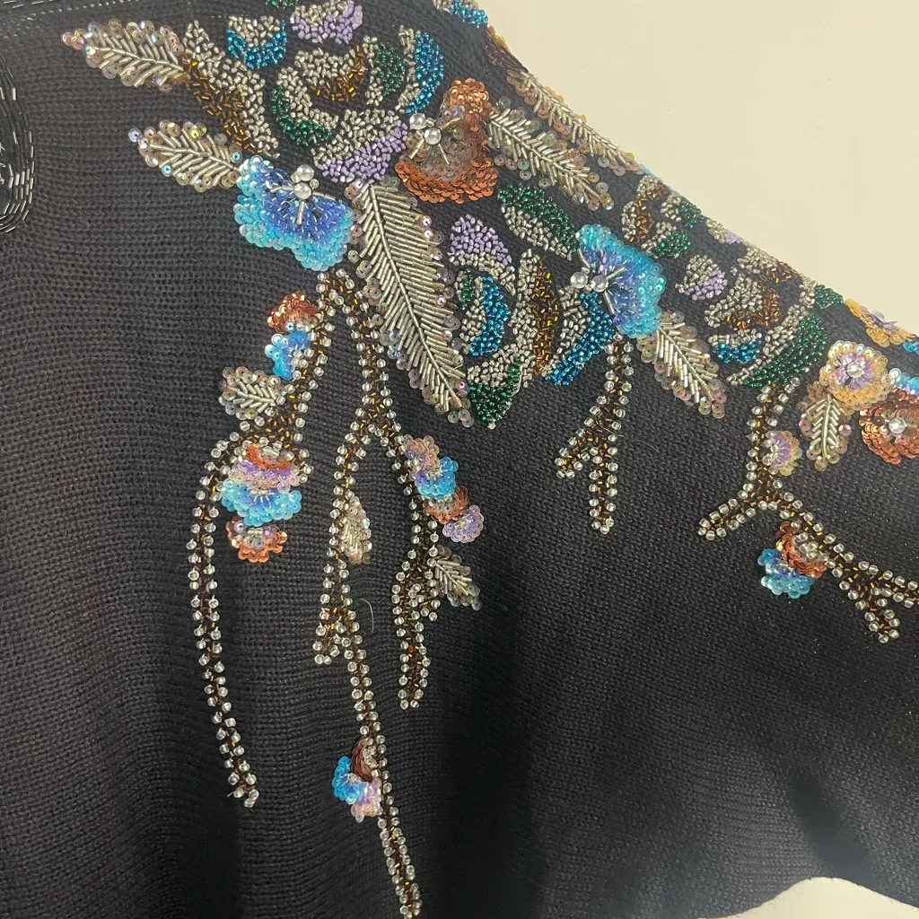 VTG Bonnie Boerer Floral Sequin Sweater Size 1X Black knit Y2K 90s beaded - Image 8