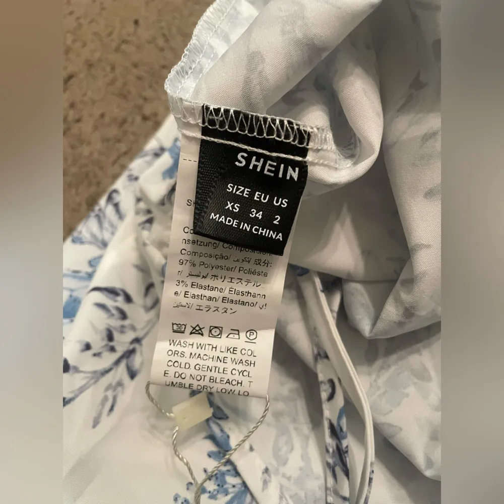 NWT Shein VCAY Full-Print Cross Back White and Blue Floral Pattern Romper - Image 11