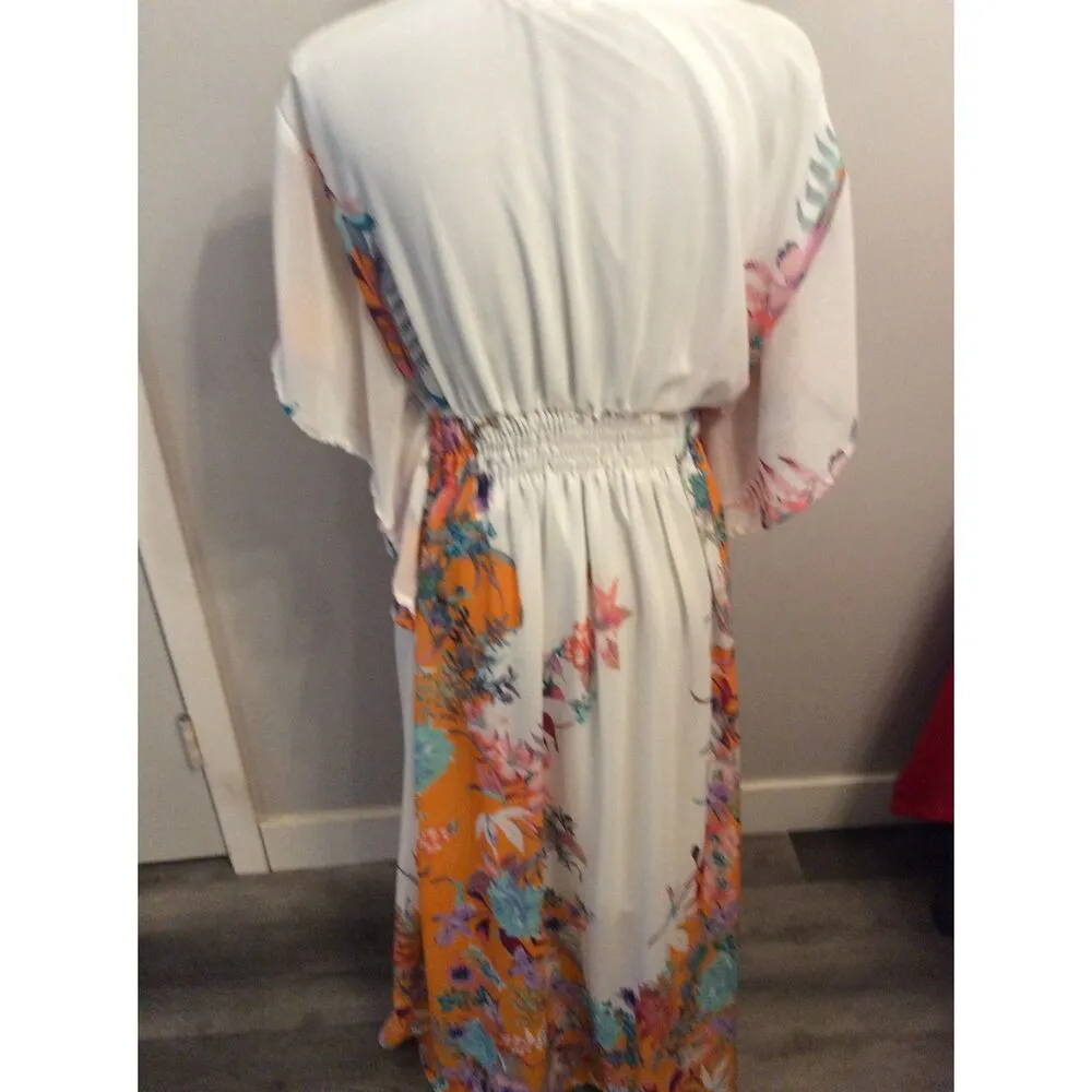 Boho Maxi Floral Printed Long Kimono Dress Style V Neck XL Kaftan Duster - Image 6