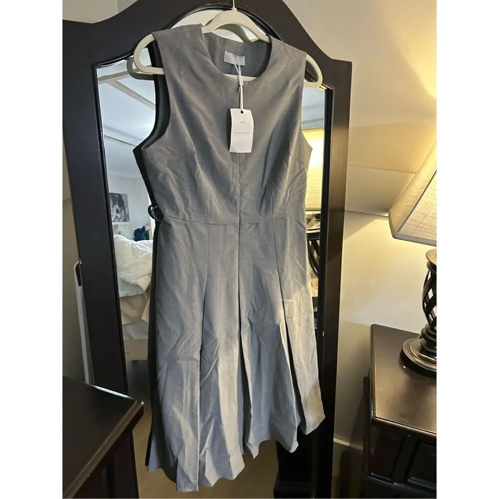NEW Sleeveless Dress Zip Up Belted Fit & Flare Work L NO BELT Gray Size L - Image 6