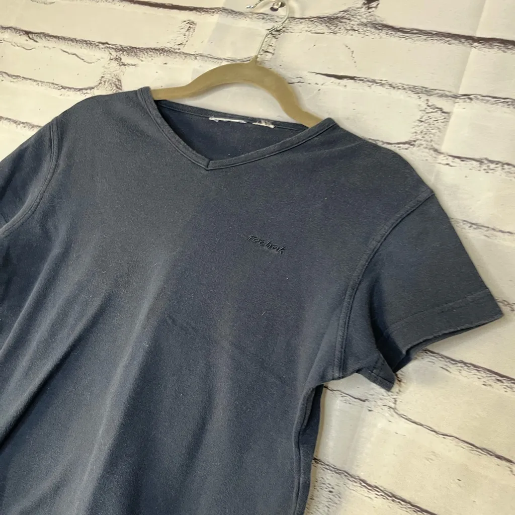 Vintage Reebok 2000s Y2K Black Short Sleeve Tee V Neck SZ S Top Minimalist - Image 6