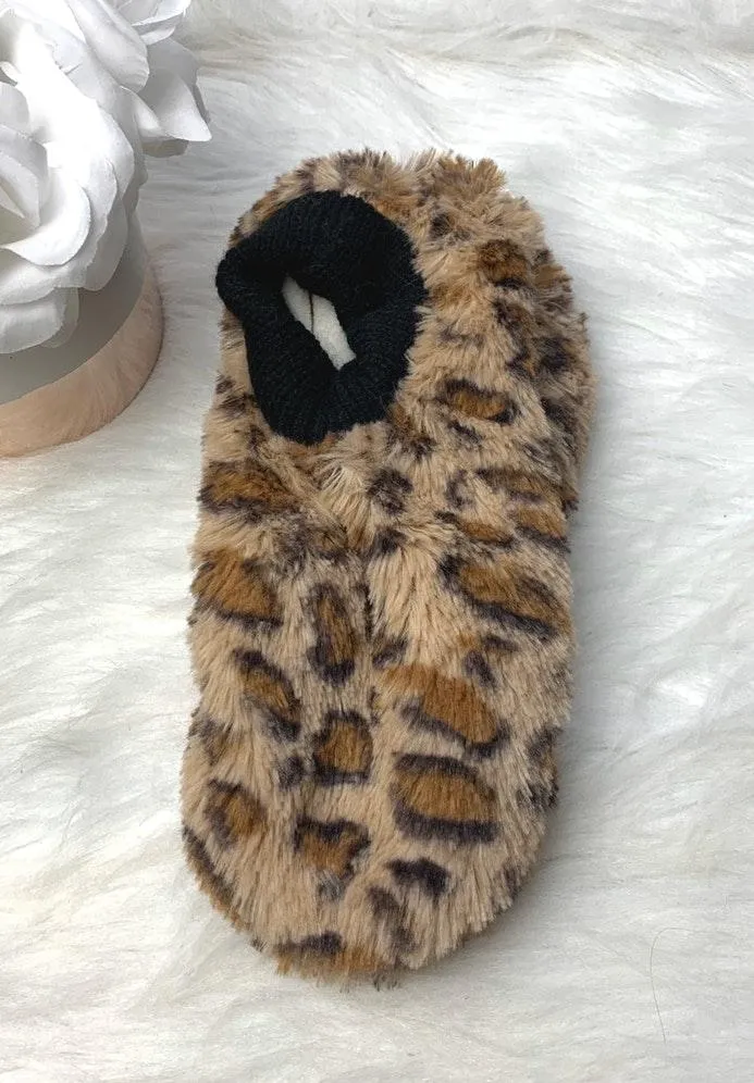 Francescas Brown Cheetah Print Slipper Socks - Image 2