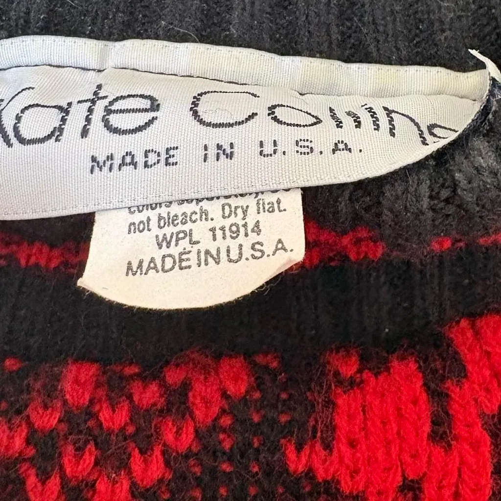 Vintage 80s 90s red and black paisley mock neck chunky knit sweater Size L - Image 5