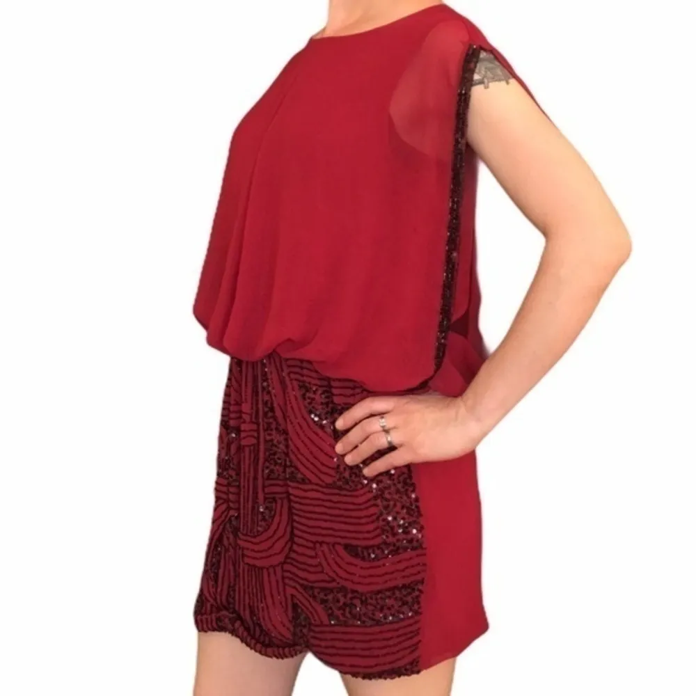 Romeo & Juliet Couture Beaded Red Blouson Dress - Image 3