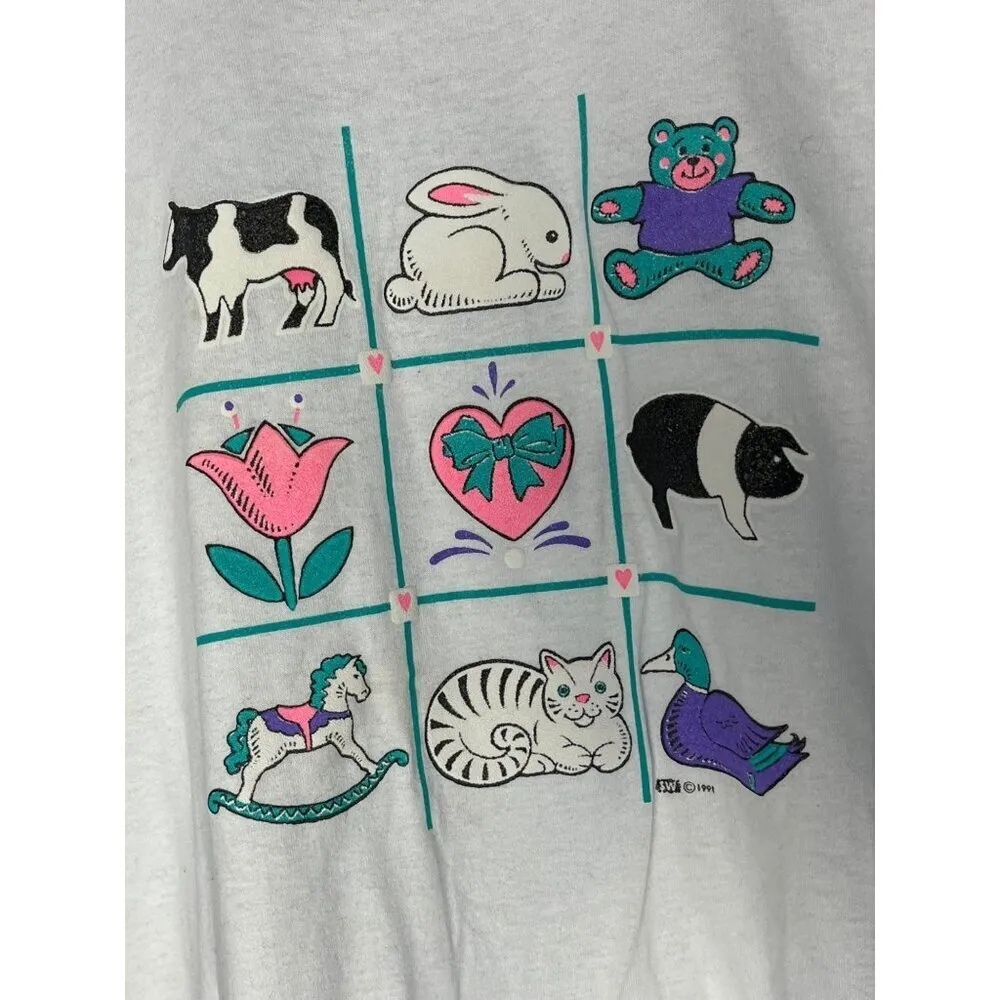 Vintage Women's L Shortsleeve Country Home Farm Tee Shirt White Cottagecore 1991 - Image 2