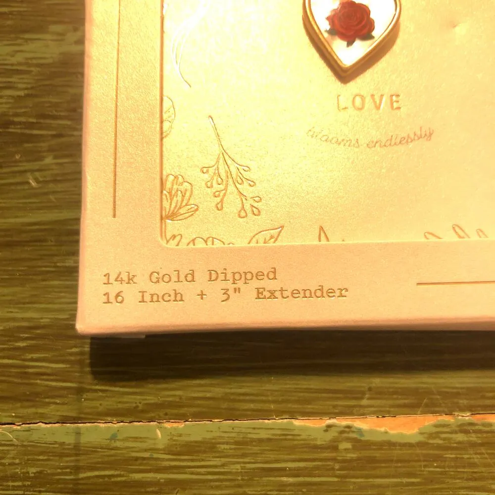 Target Love Blooms Endlessly 14K Gold Dipped Heart Necklace with Red Rose 16” - Image 3