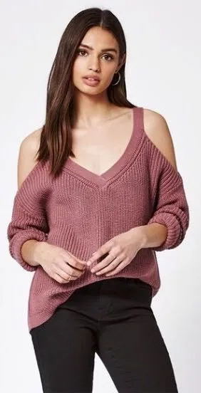 Maroon Cold Shoulder Sweater - Image 2
