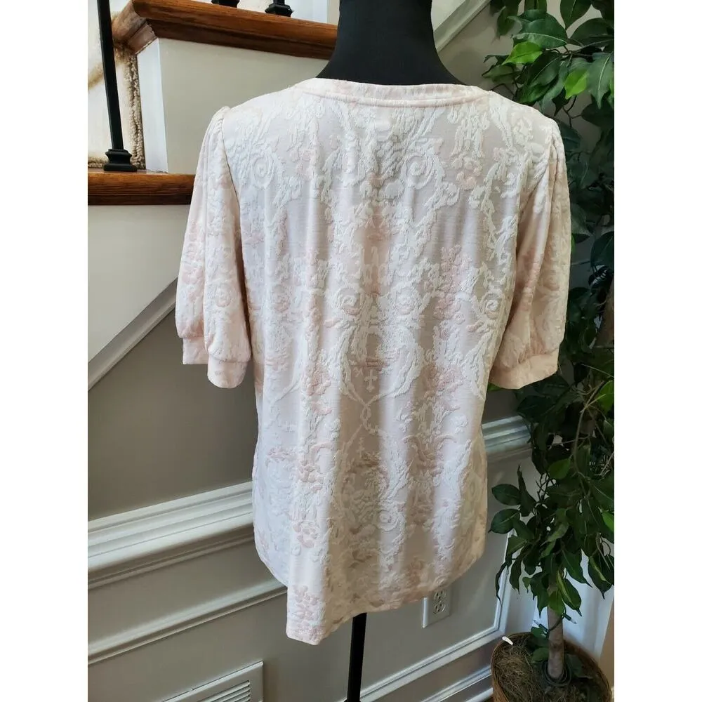 Rose+Olive Women's Pink Floral Rayon Round Neck Half Sleeve Casual Shirt Size L - Image 6