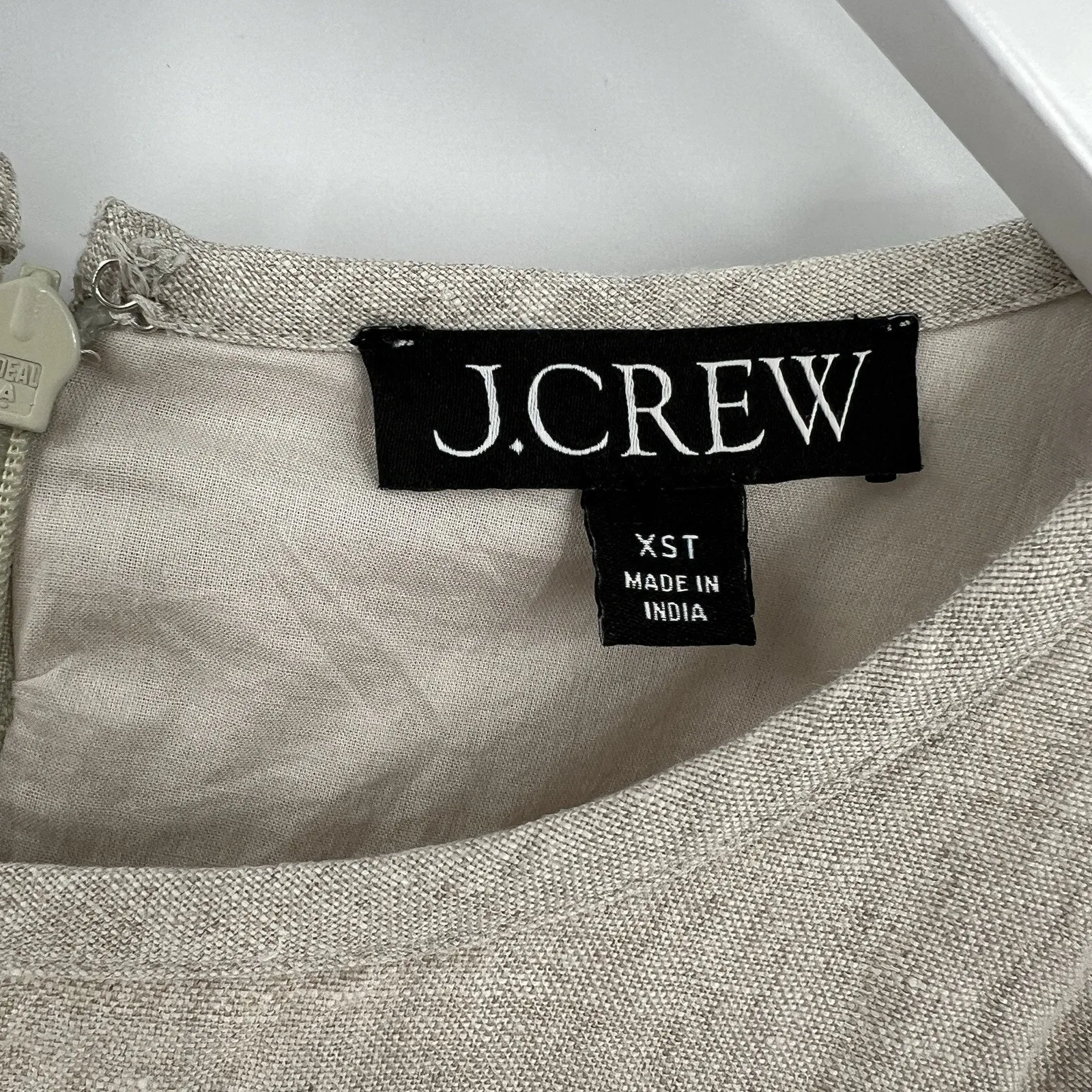 J. Crew Dress Beige Tan Linen Maxine Mini High‎ Neck Sleeveless BR433 Size XST - Image 9