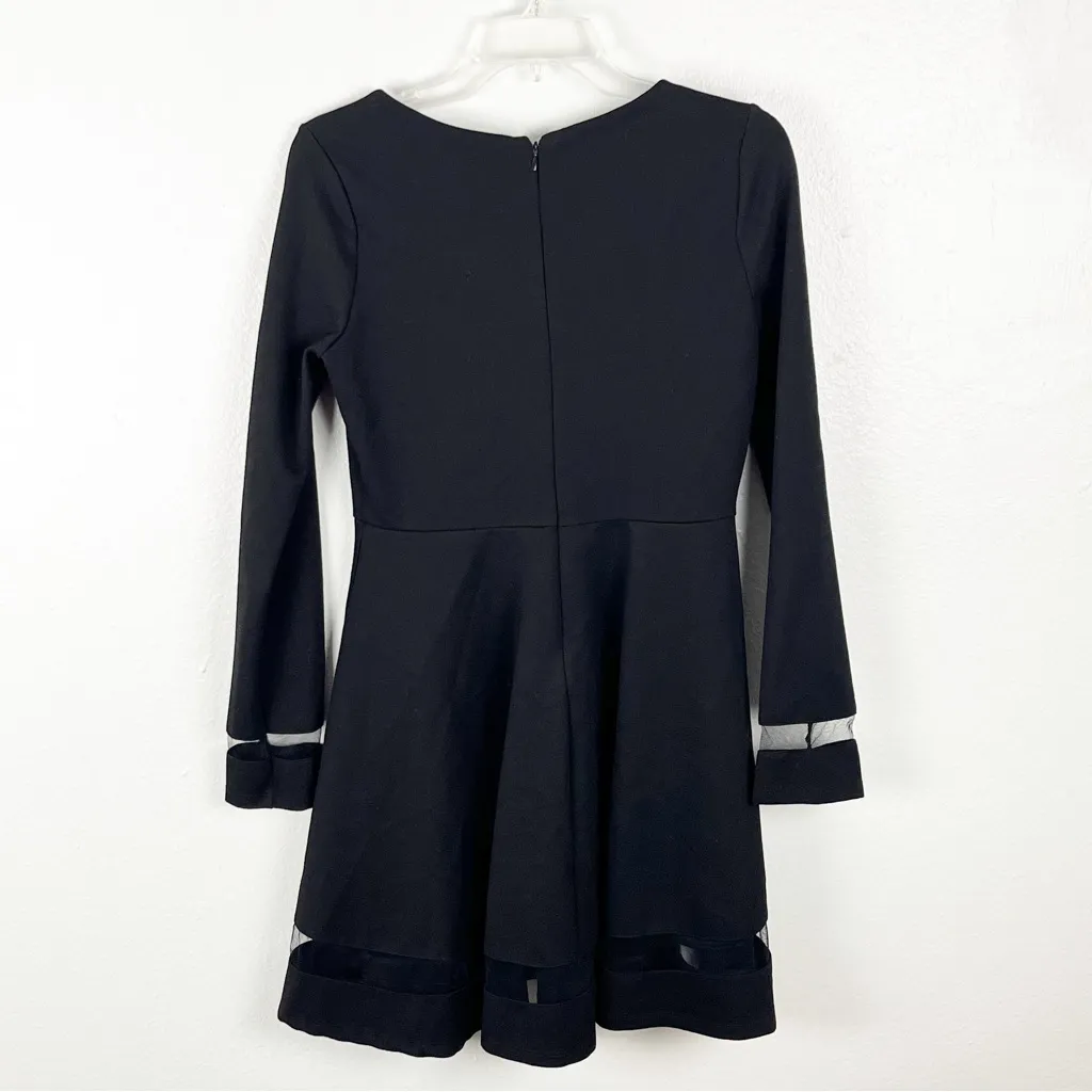 LULUS Leader Black Mesh Long Sleeves around Neckline Skater Dress, Size Large - Image 2