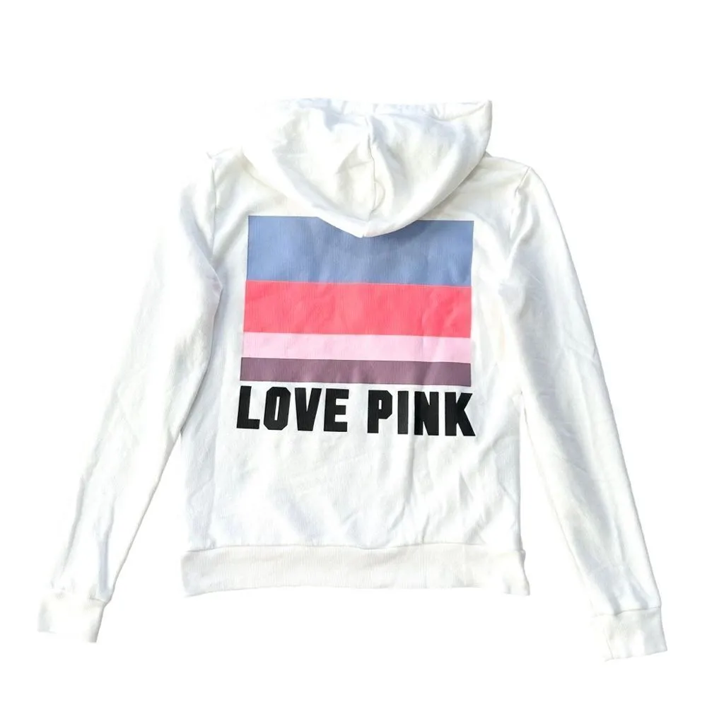 🔃Victoria's Secret PINK White Logo Hoodie Sweatshirt - Image 2