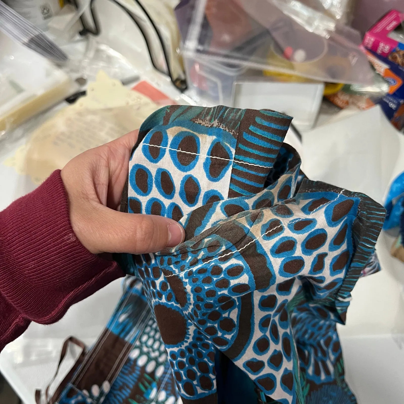 Retro Watcher Psychedelic 70s Cotton Low Rise Flare Pants Y2K Blue Festival 34 Size M - Image 10