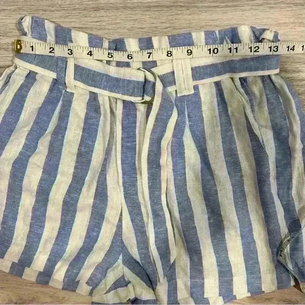 Love Tree Blue White Stripe Linen Blend Shorts Elastic High Waist Pull On Size M - Image 7