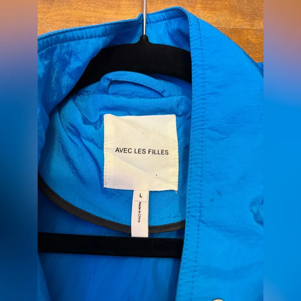 Avec Les Filles Aqua Oversized Nylon Rain Anorak Jacket Coat Large - Image 2