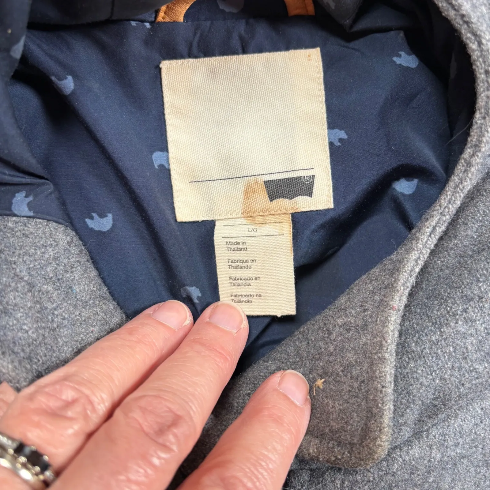 Levi's Duffle Coat Hooded Toggle Button Gray Wool Blend Women's L G - Image 6