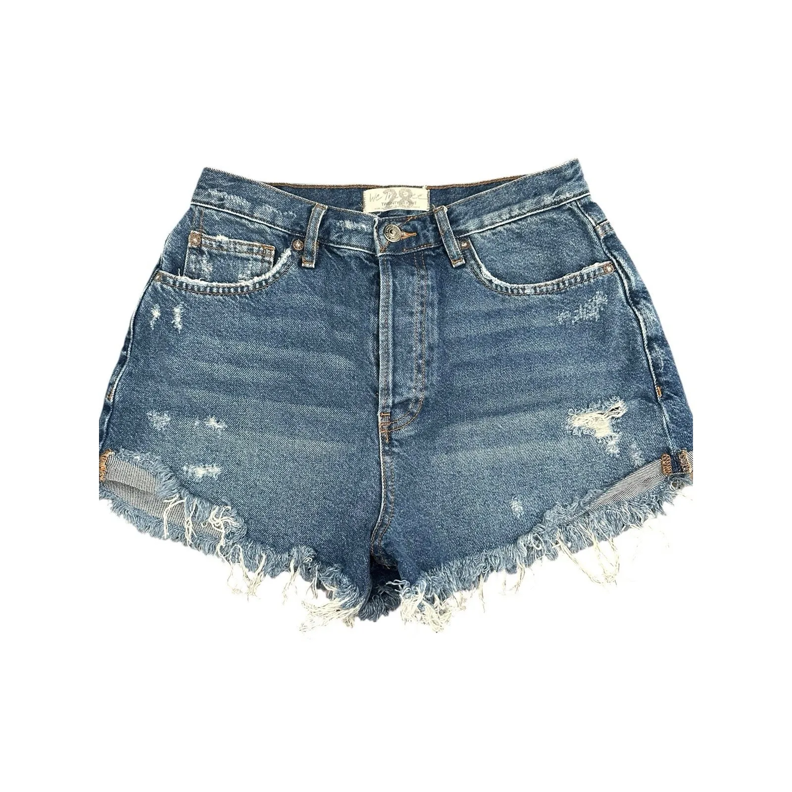 Free People We the Free Size 28 Jean Shorts Denim‎ Ripped Button Fly #AA5-5 - Image 6
