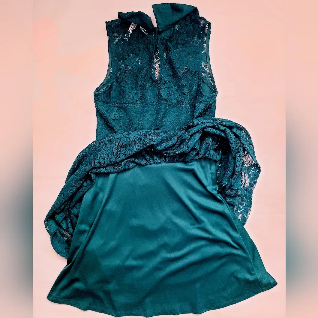 Xhilaration teal floral lace dress size small - Image 6