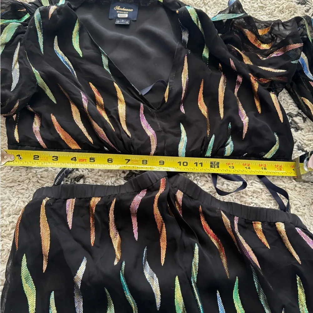 Rainbow Metallic Chiffon Puff Long Sleeve Cutout Waist Maxi Gown Sz 2 - Image 11