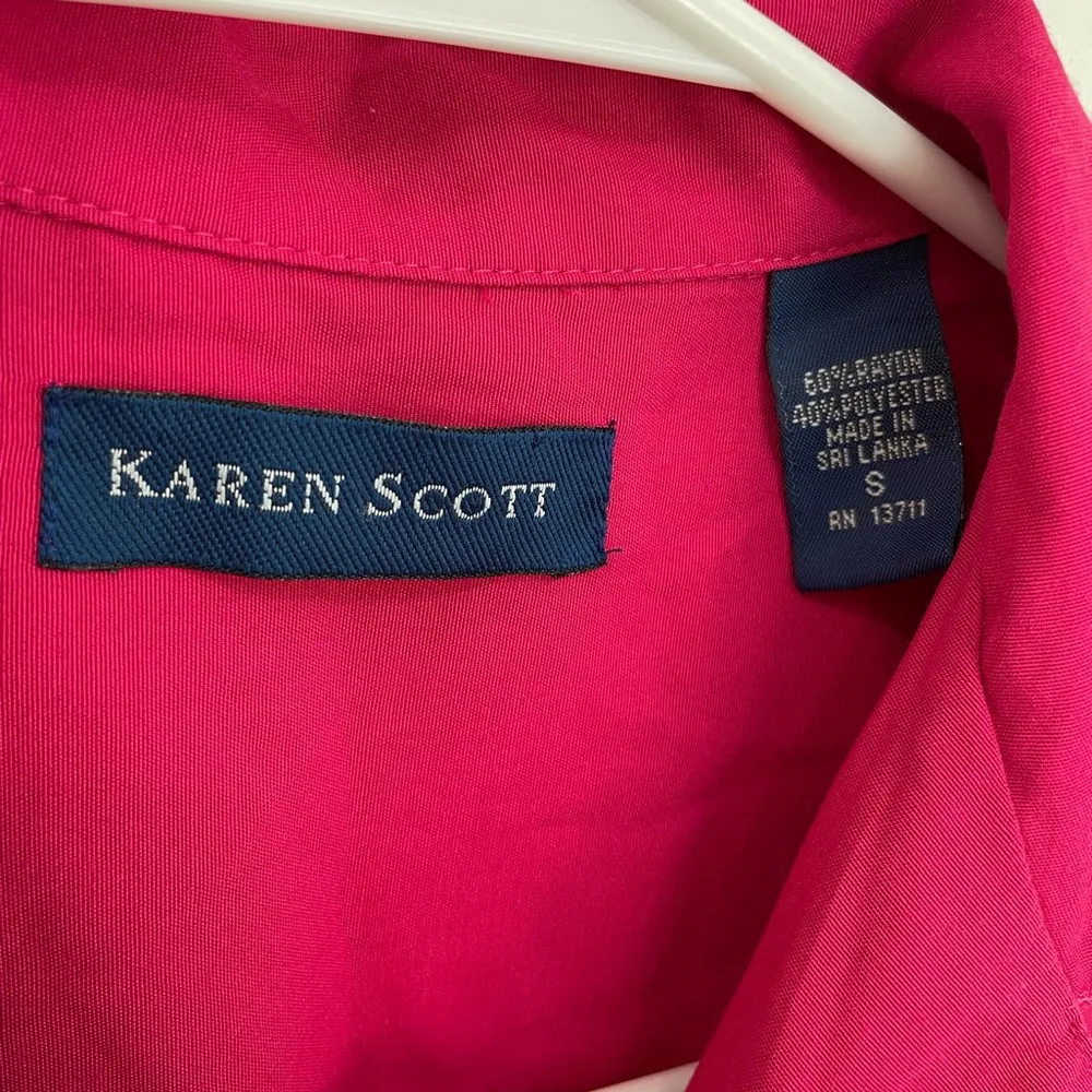 Karen Scott Hot Pink Magenta Sleeveless Botton Down Collared Shirt Womens Size S - Image 3