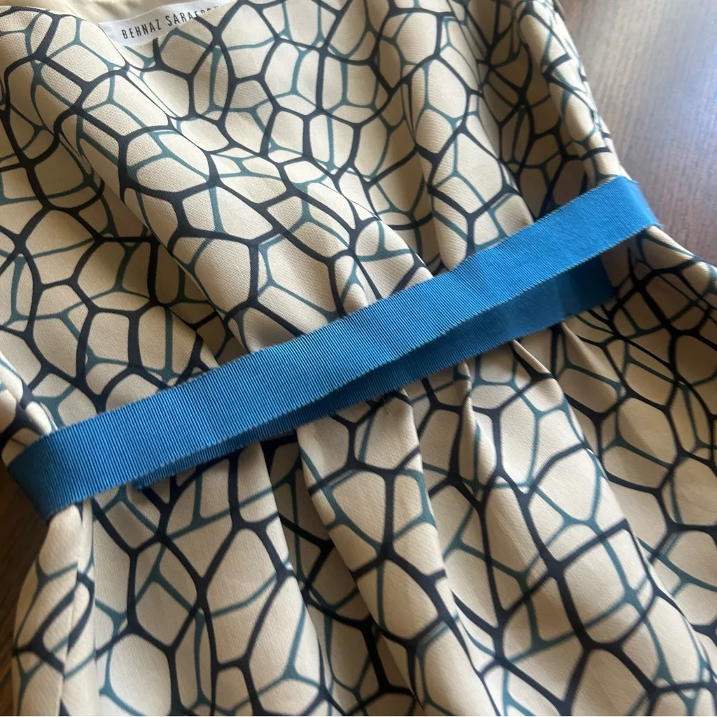 Behnaz Sarafpour A line belted dress abstract art print size XXS chic retro Silver - Image 5