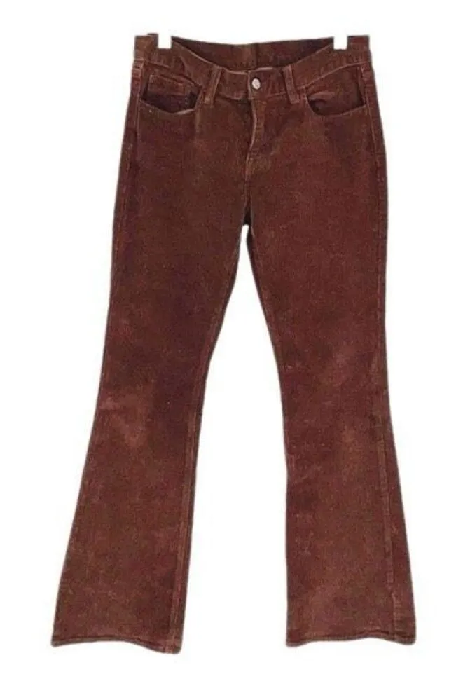 John Galt Womens Mid Rise Stretch Corduroy Flared Bootcut Pants Brown Small - Image 1