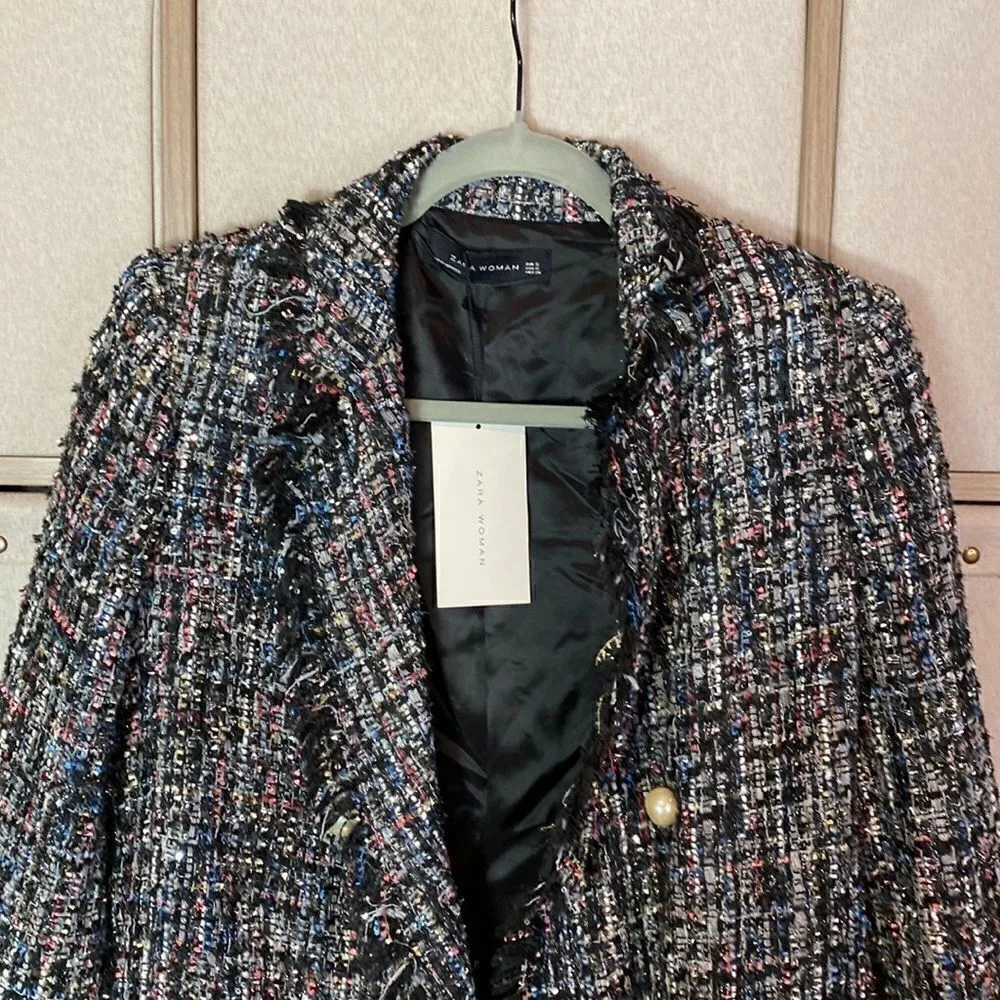 Zara Tweed long Jacket with Pearl buttons - Image 8