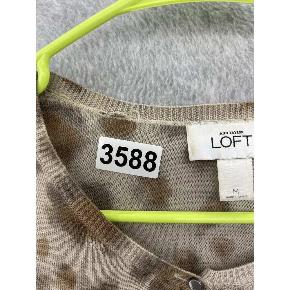 LOFT Ann Taylor Women's Cardigan Sweater Animal Print Medium 100% Merino wool - Image 9