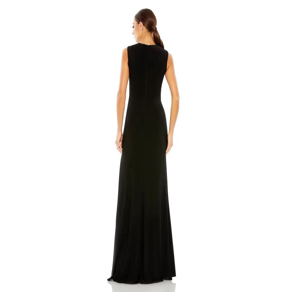 Mac Duggal 26290 Ruched Waist High Slit Black V-Neck Sleeveless Gown 4 NWT - Image 4
