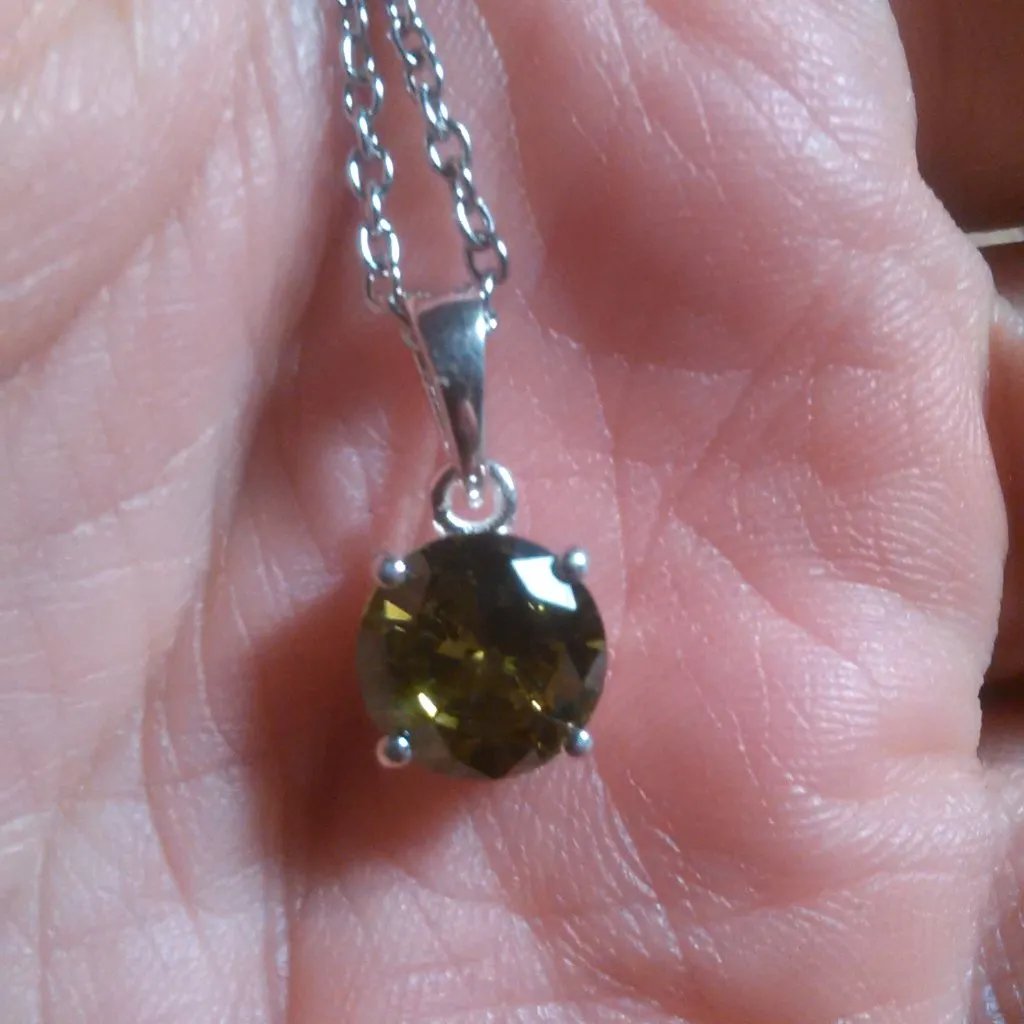 Peridot Color Simulated Diamond Sterling Silver Pendant Stainless Steel Necklace - Image 11