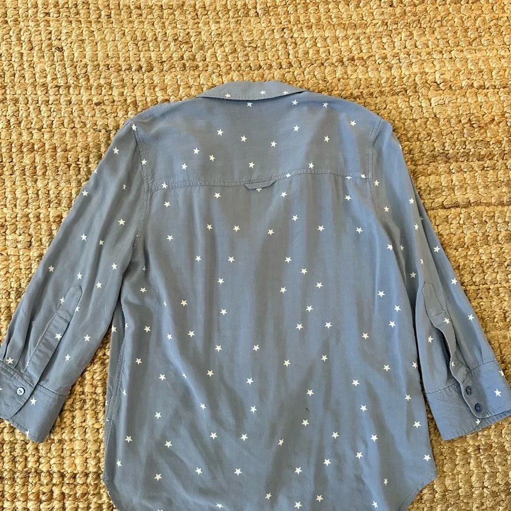 L'AGENCE Ryan Star Blue Button Down 3/4 Sleeve Shirt Blouse - Image 5