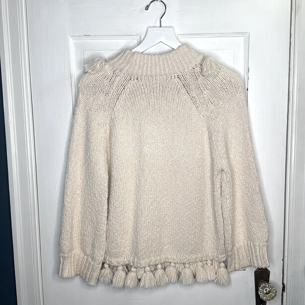 Broome Street x Kate Spade Cream Tassel Chunky Knit Sweater W1165 Sz XS - Image 9