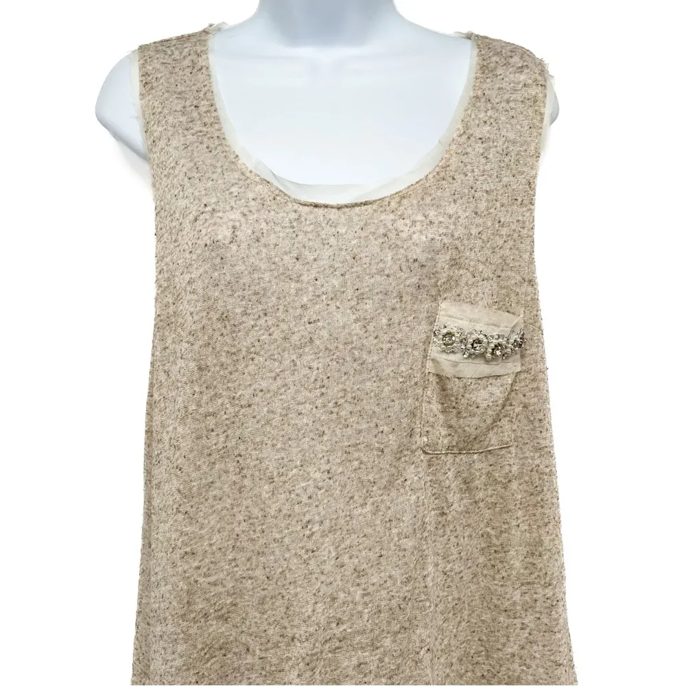 Anthropologie a’reve Rhinestone Pearl Beaded Pocket Lace Trim Blouse Tank Top - Image 4