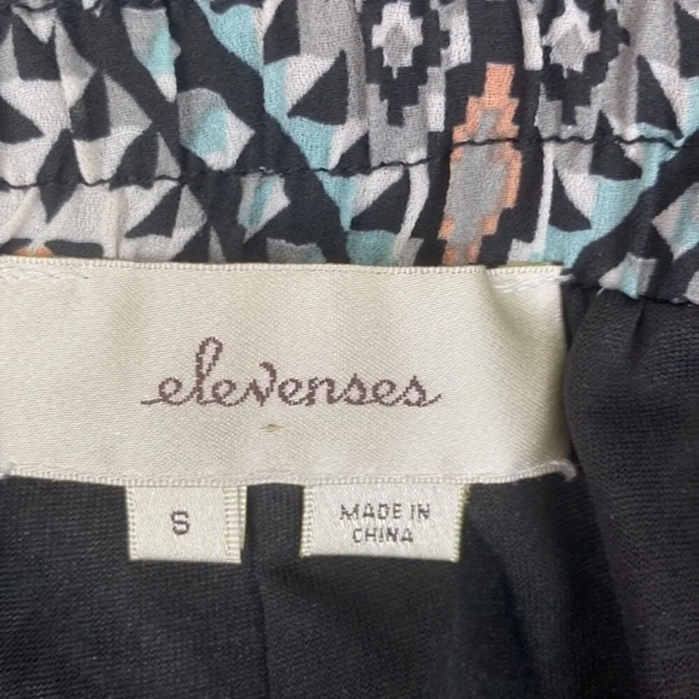 Anthropologie Elevenses Blue & Black Tribal Print Casual Drawstring Shorts S - Image 5