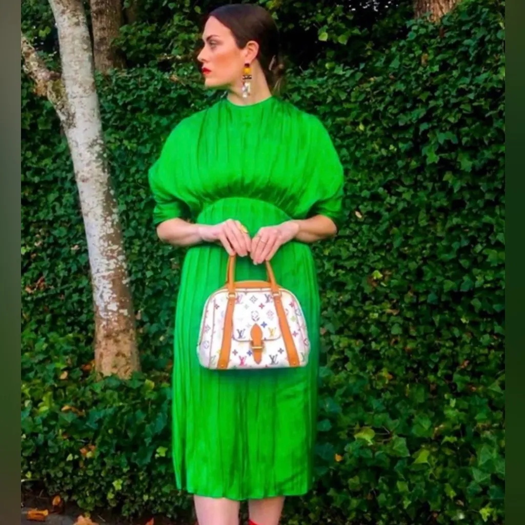 ZARA Green Pleated Satin Midi Dress Balloon Sleeves RARE Bloggers Fav Size‎ XS - Image 4