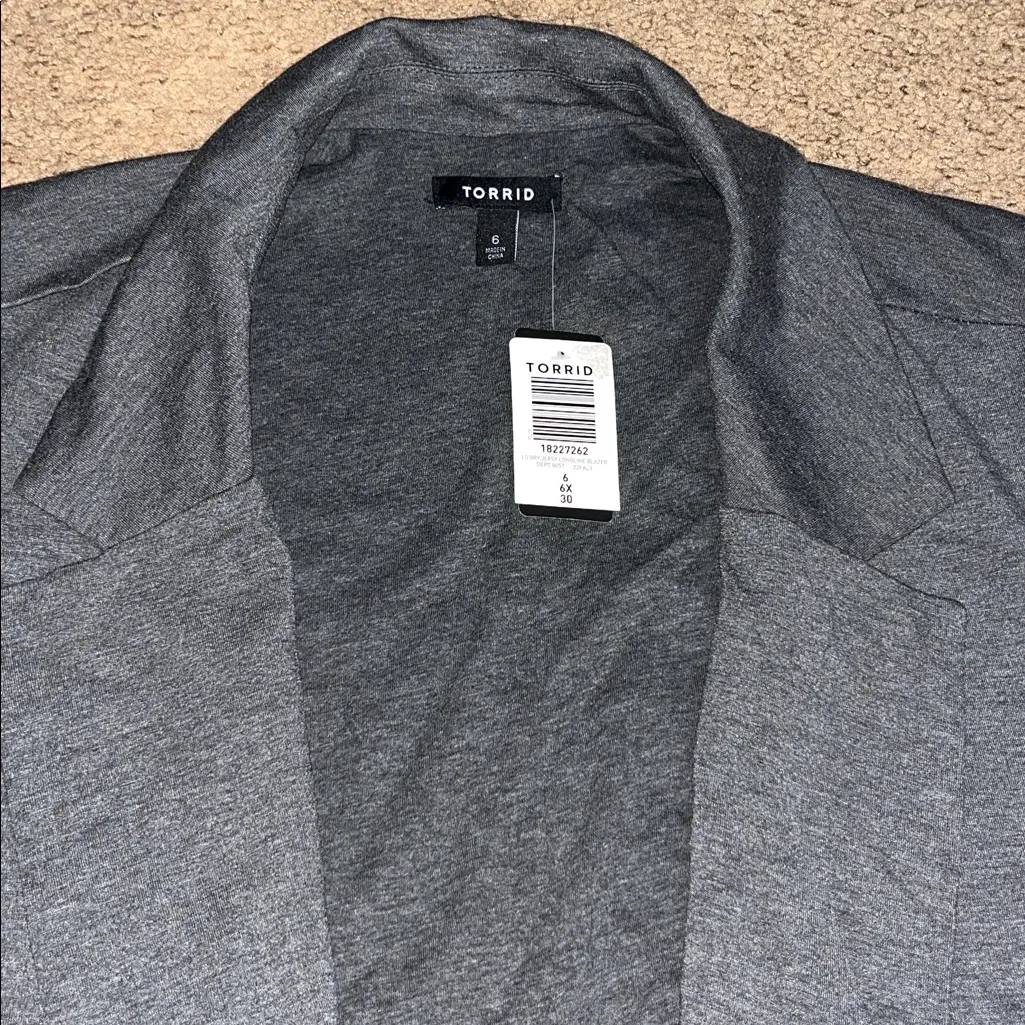 Torrid Jersey Knit Open Front Blazer Longline Collared Jacket Career Gray‎ 6X - Image 4