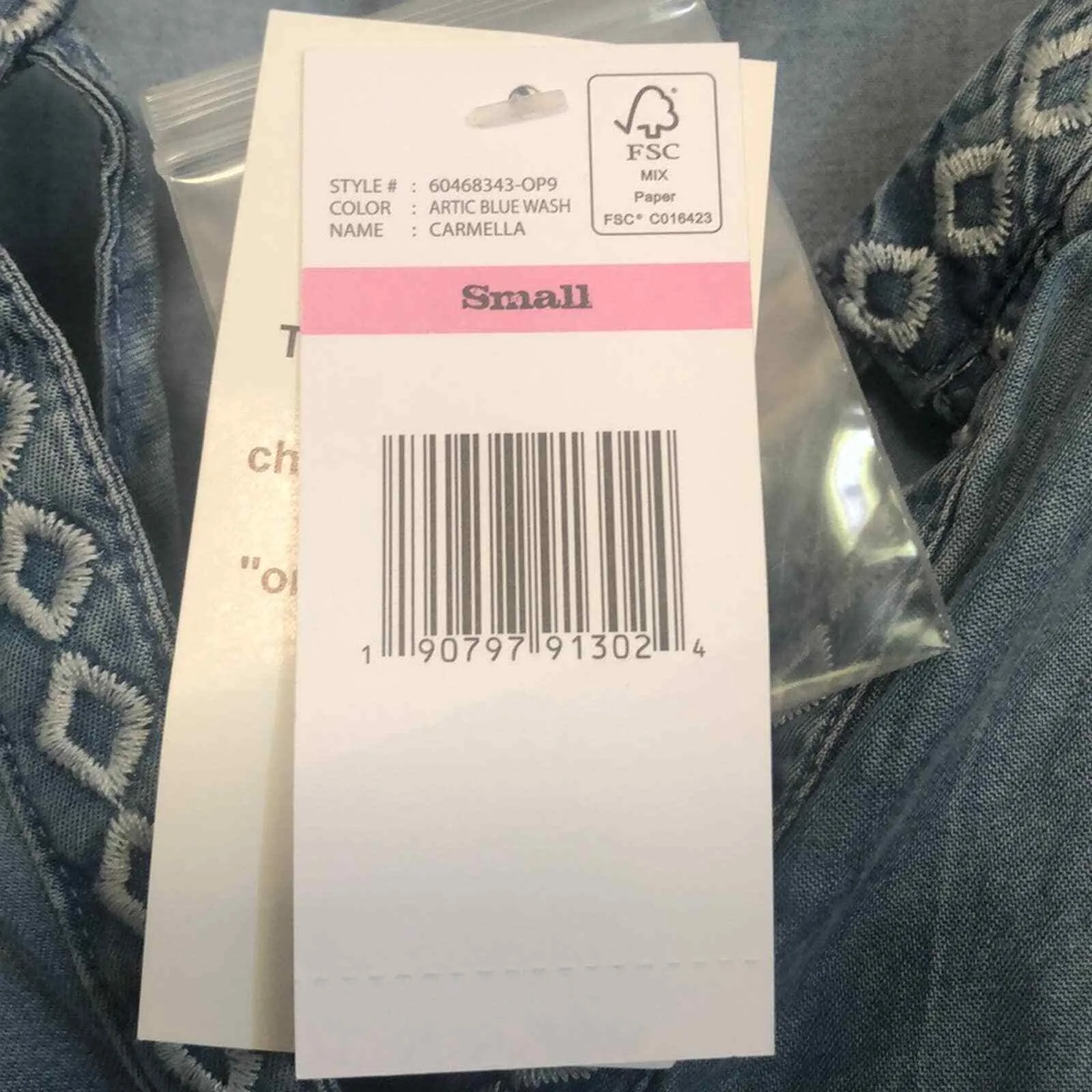 America Carmella‎ arctic blue wash denim Chambray Top Women’s Size S NWT - Image 3