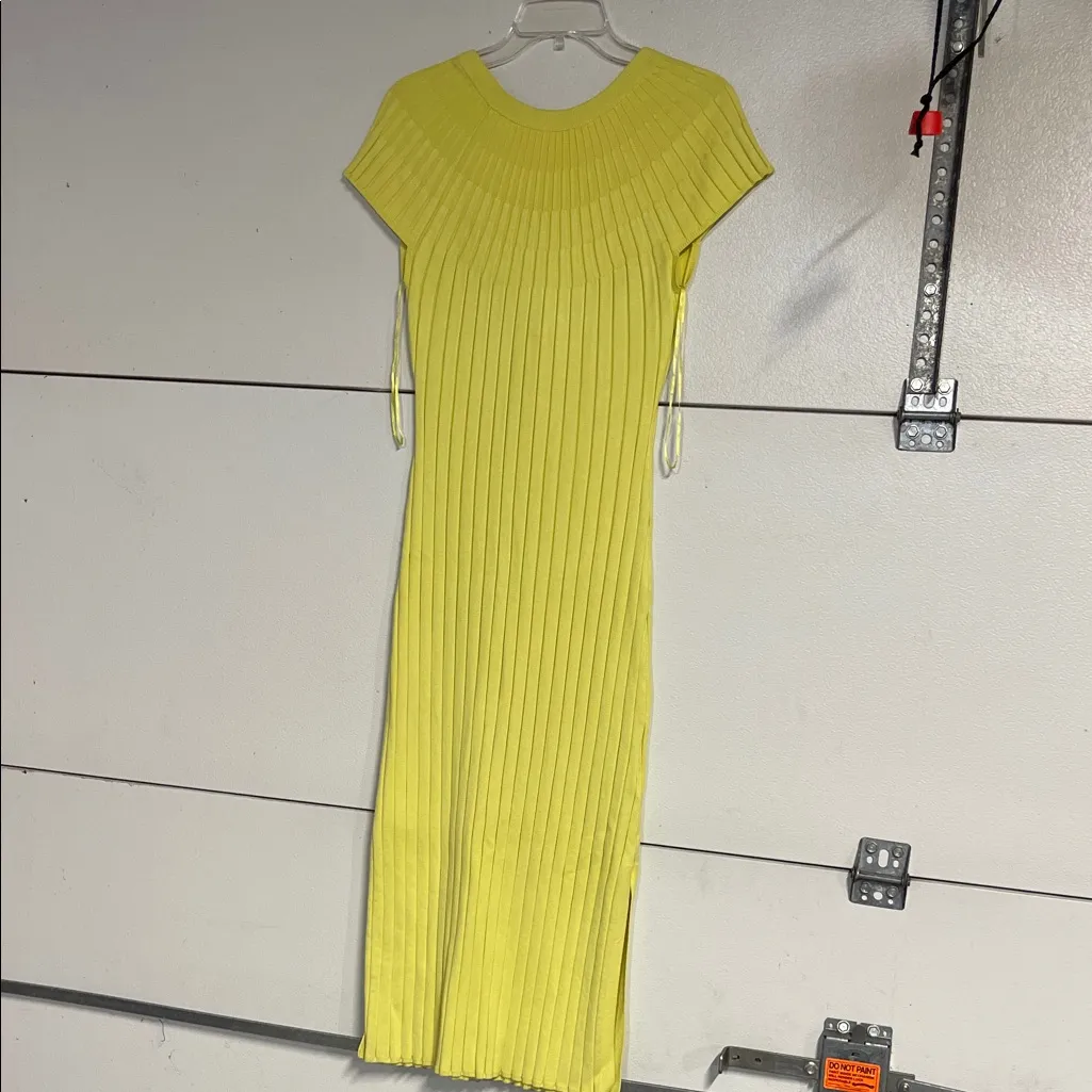 MAEVE ANTHROPOLOGIE WOMENS YELLOW RIBBED MIDI SWEATER DRESS SMALL - Image 3