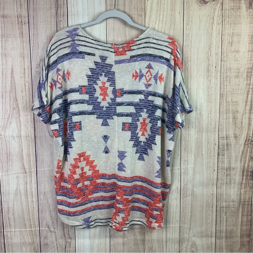 Boxy Multicolored‎ Tribal Aztec Short Sleeve Tee Blue Size XL - Image 4