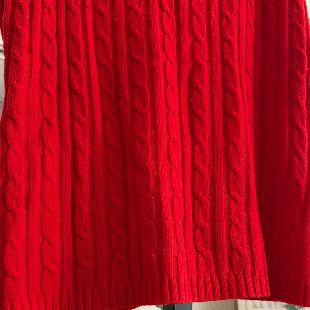 Vintage Red Cable Knit Sweater Vest Medium Button Front Pockets Fall Retro - Image 9