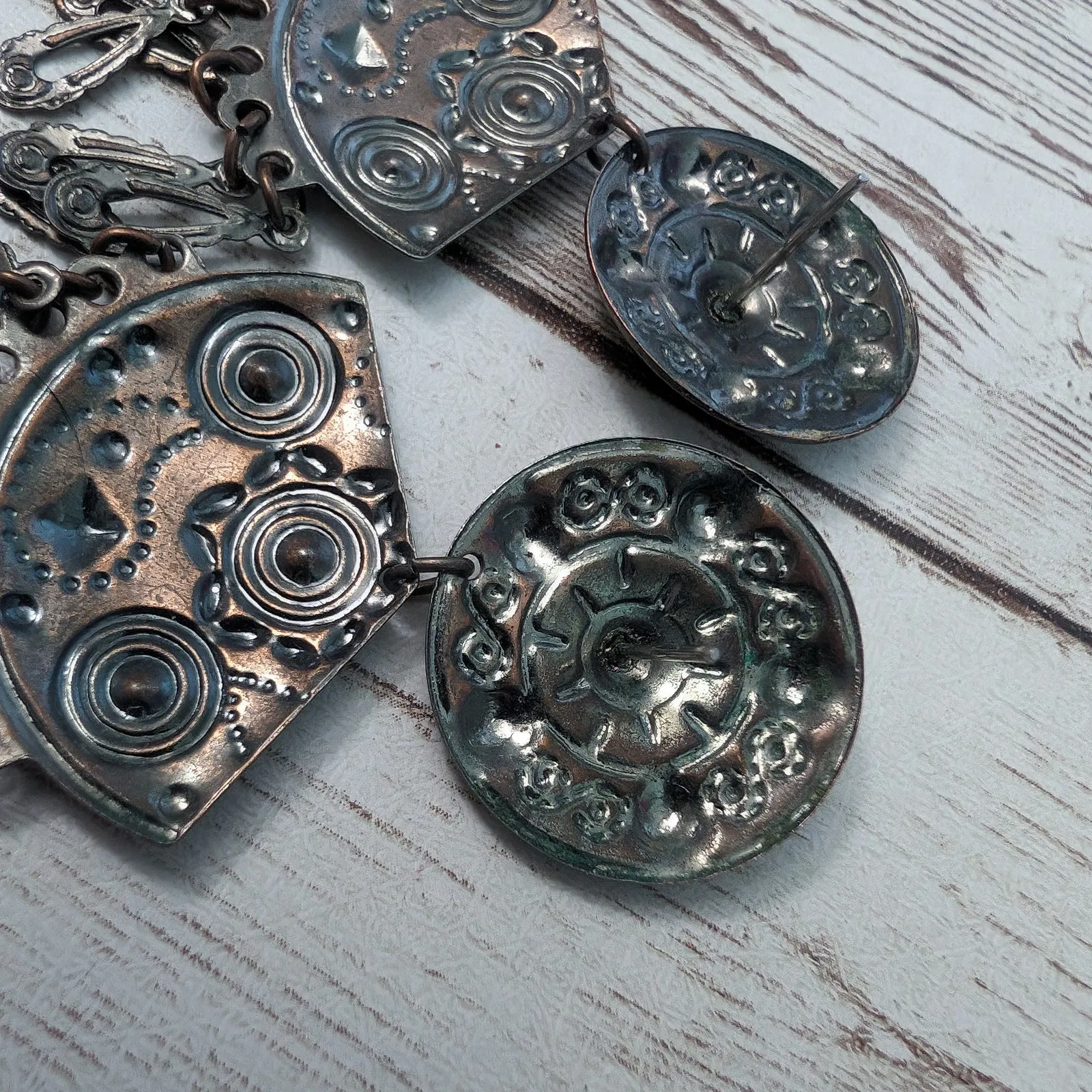 Vintage Earrings For Pierced Ears Dark Metal Dangle - Image 5