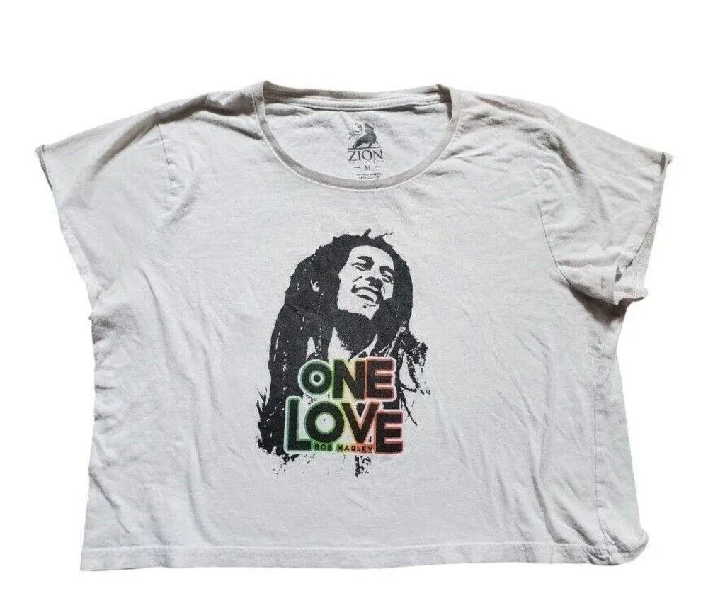 Bob Marley One Love Shirt Women Medium Zion Rootswear Graphic Crop Top Flaw - Image 6