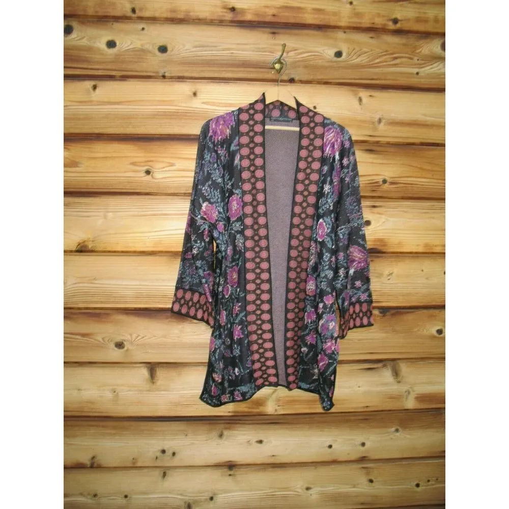 Peruvian Connection Bloomsbury Black Pima Cotton Kimono Cardigan Sweater XL - Image 2