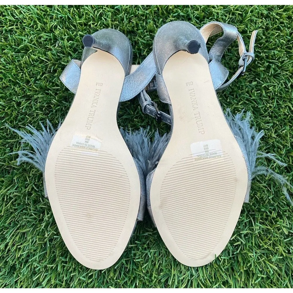 Ivanka Trump KASIE Pewter Multy Suede Jeweled Ostrich Feather High Heels Size 8M - Image 9