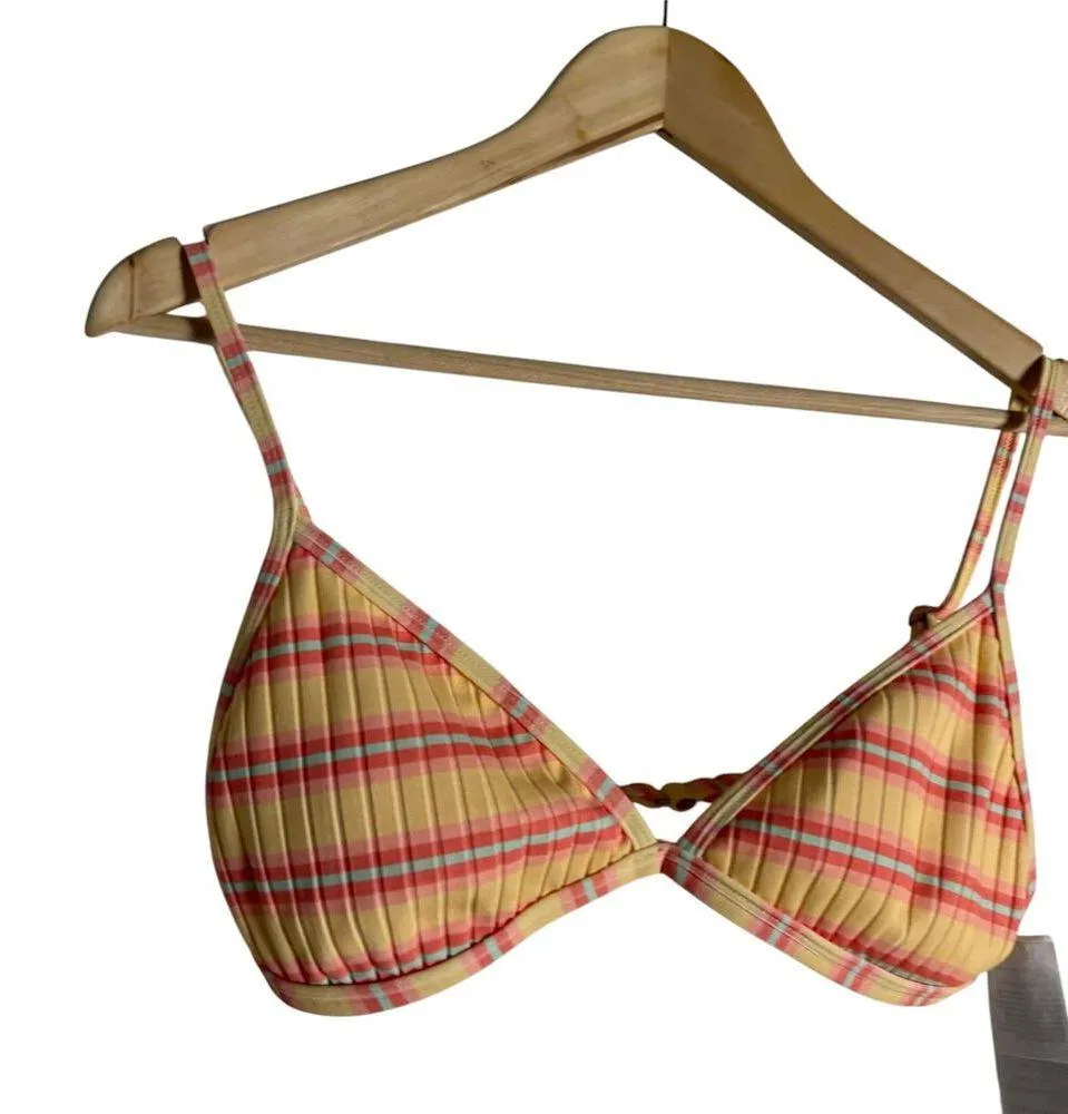 Billabong Sunchaser Ceci Striped Triangle Bikini Swimsuit Top in Pineapple XL - Image 4