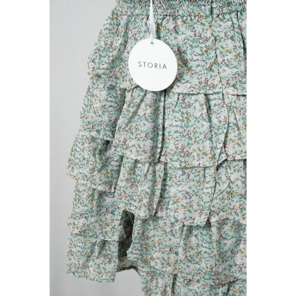 STORIA Floral Ruffle Tiered Dress Mint Green Woman's Size Small NWT! - Image 9