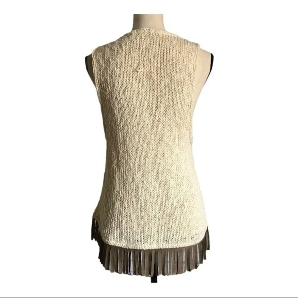 Astars Bonfire Festival Hippie Fringe Knit Vest Size S Brown - Image 3