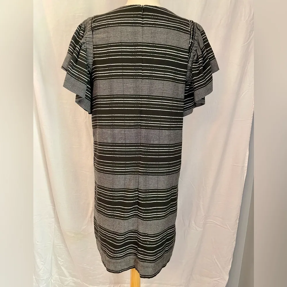 Moon River Anthropology Striped Black and Gray Officecore Dress Ruffle Sleeves - Image 3