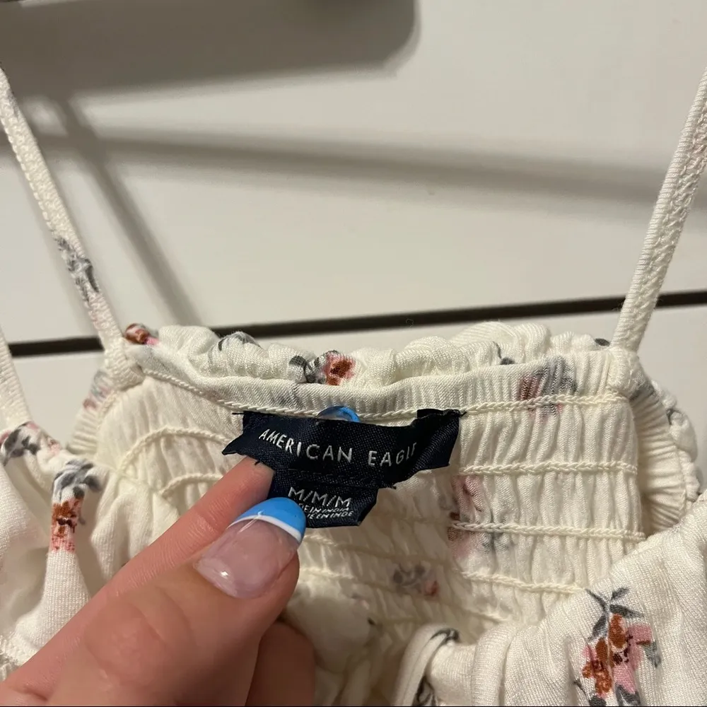 American Eagle White Floral Smocked Tank Top - Image 5